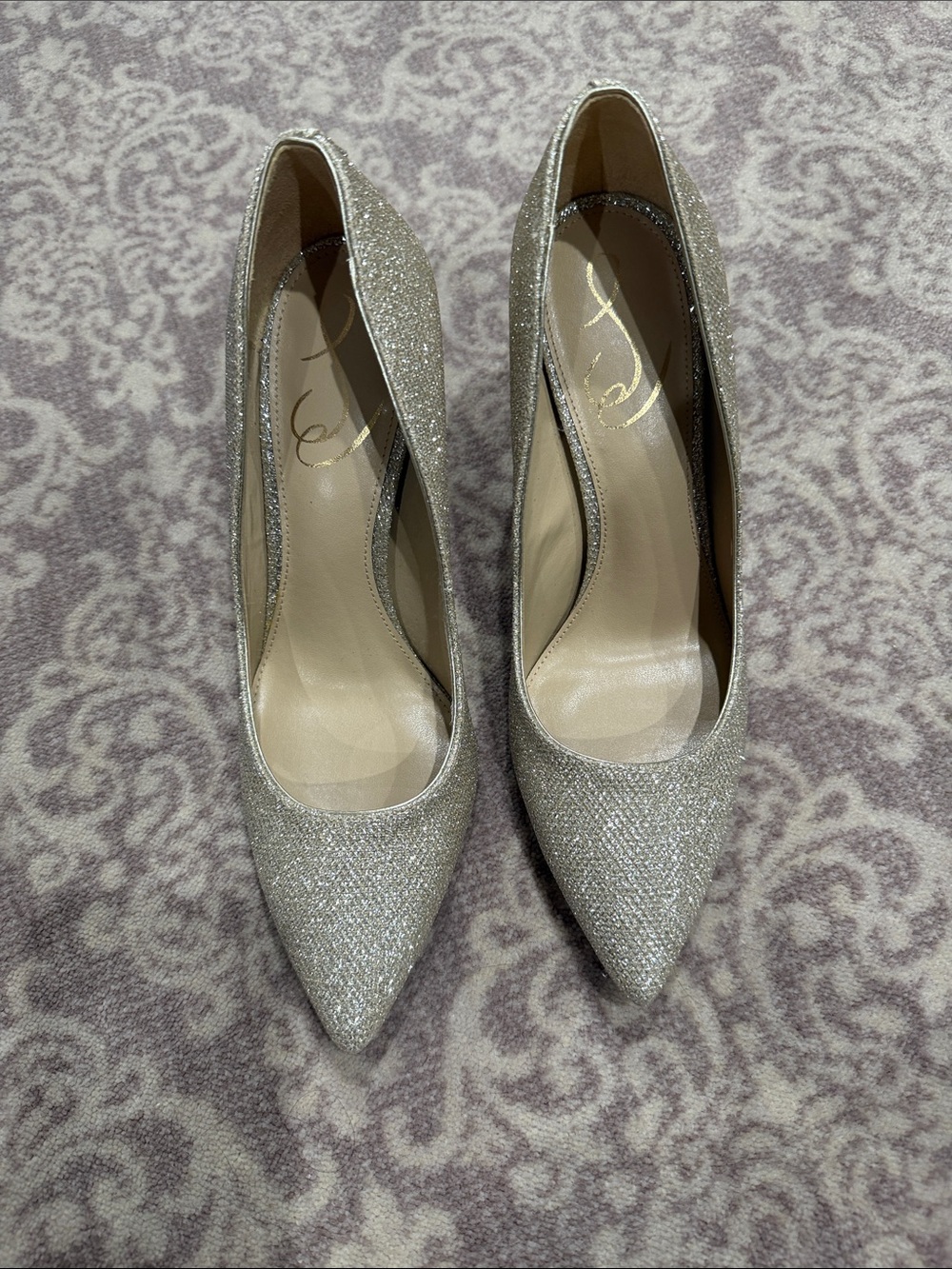 Sam Edelman Silver Glitter Pointed Toe Pumps